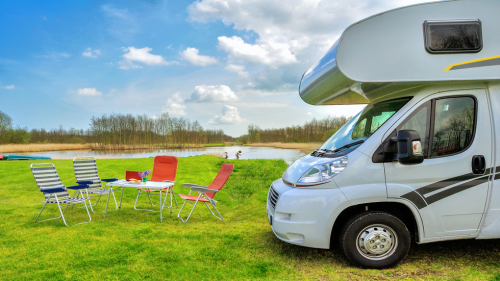 Motorhome by lake